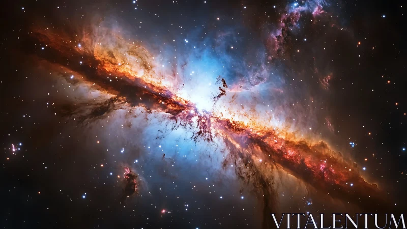 Edge-on galaxy with central dust lane and ionized gas halo