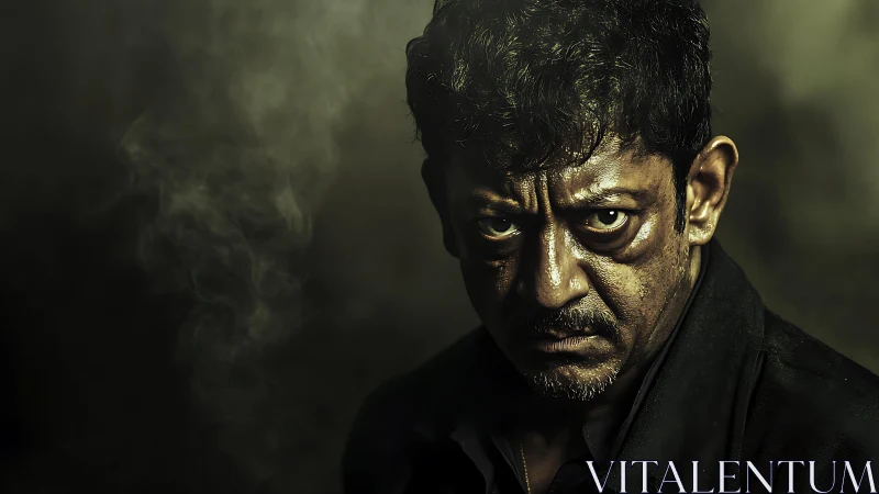 Intense portrait captures a weathered man in moody shadows