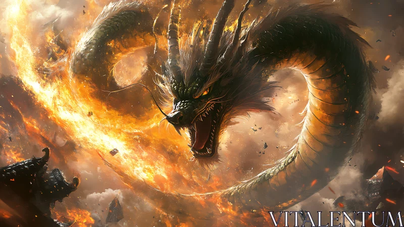 Volcanic sky-serpent executing incendiary aerial assault.