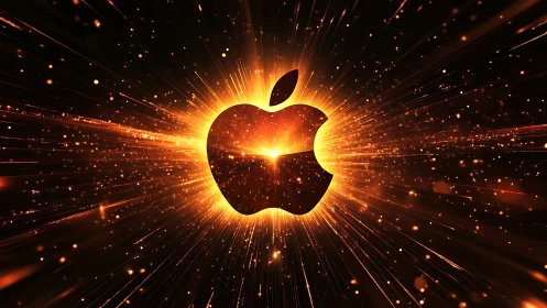 Glowing apple emblem shining with bold cosmic energy.