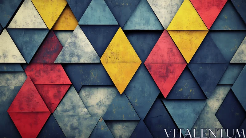 Geometric panel surface with layered colored triangles and diamonds.