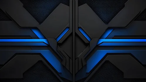 Futuristic geometric tech background with blue neon accents.