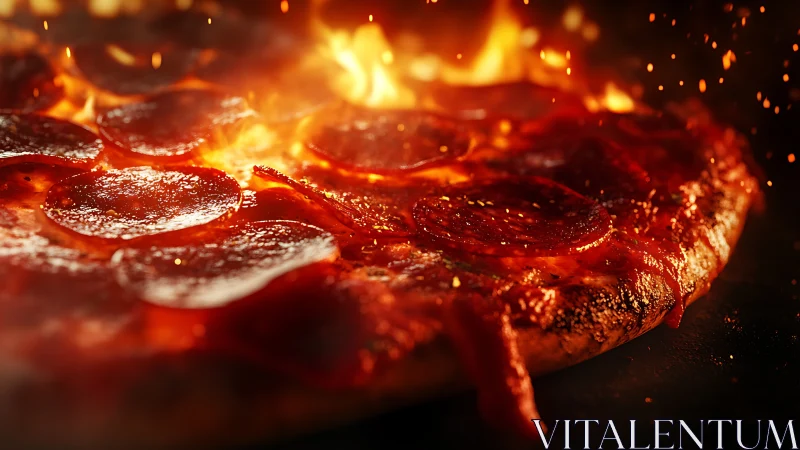 Pepperoni Pizza with Intense Heat and Flames