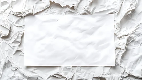 Blank smooth sheet centered on crumpled paper field.