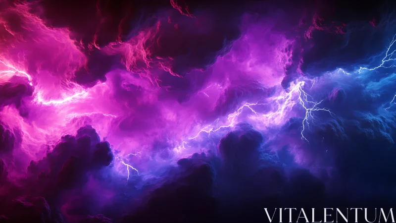 Electric storm clouds in vivid purple and blue light.