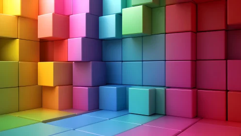 Prismatic cube chamber where color blocks quietly hum.