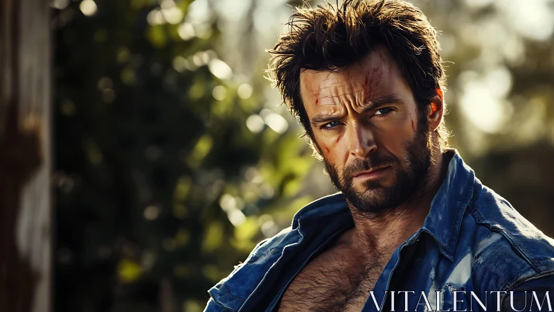 Rugged wanderer under bruised sunlight, denim defiant.