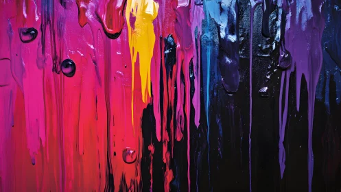Vibrant Abstract Paint Drips in Bold Colors on Canvas.