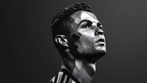 Monochrome geometric male portrait uses faceted shading forms