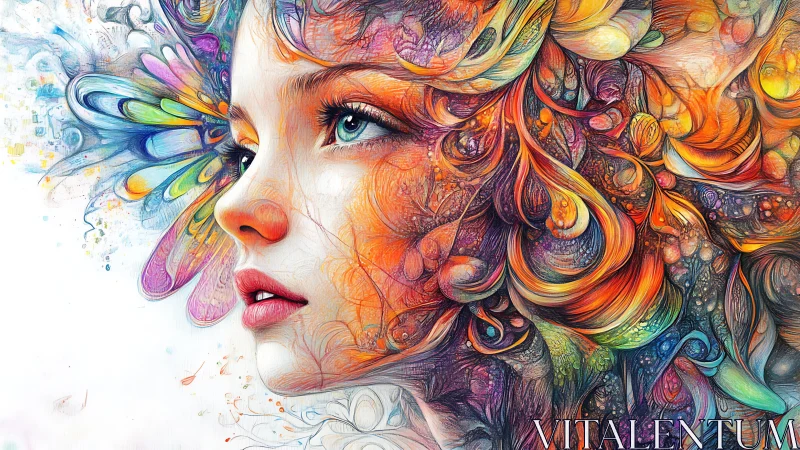 Chromatic daydream muse wrapped in swirling painted petals.