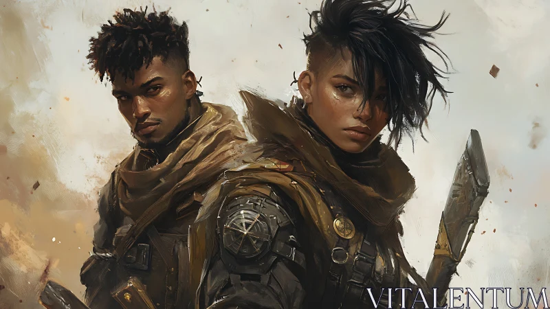 Post-apocalyptic scouts in layered tactical gear with asymmetric armor