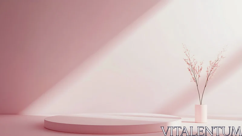 Soft pink pedestal and gentle floral shadows in quiet light.