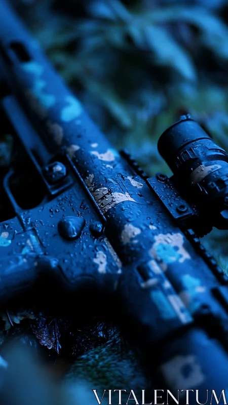 Precision Rifle Scope and Tactical Firearm Detail with Moisture Condensation