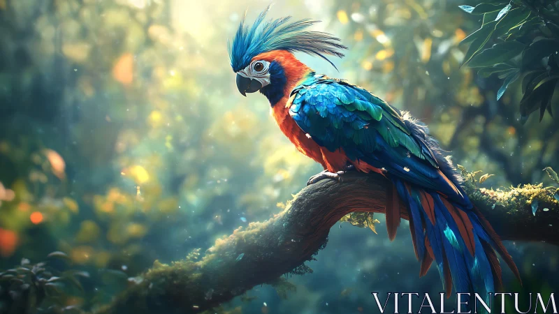 Vibrant Macaw in Sunlit Jungle, Lush Digital Art Style.
