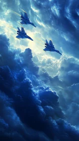 Tri-jet formation cuts luminous corridor through storm clouds.