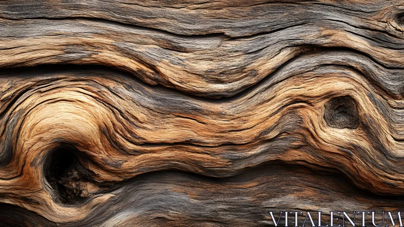 Close-up of Weathered Wood Grain with Natural Swirl Patterns.