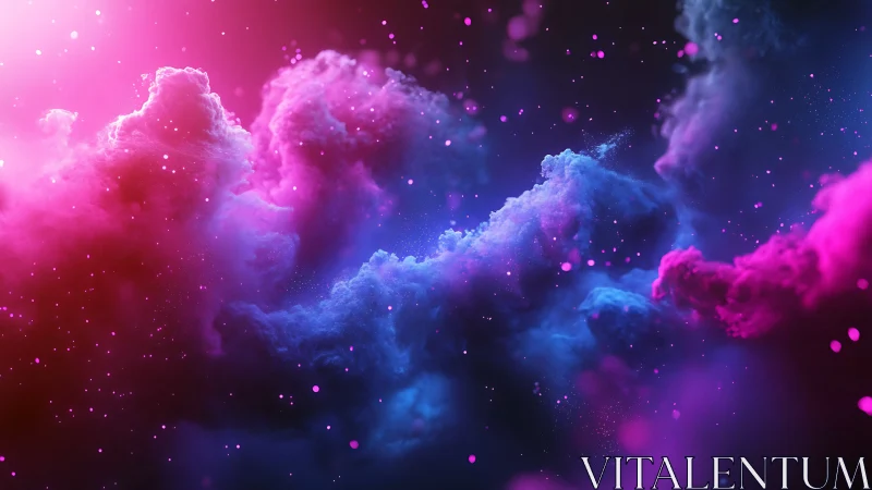 Bicolor magenta cyan volumetric nebula cloudscape in deep space