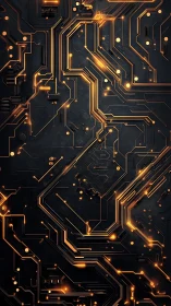 Glowing copper circuitry traces over dark electronic board