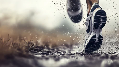 Rainy trail run with splashing steps and steady grit.