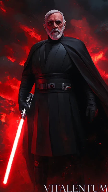 Elder dark warlord ignites crimson blade in burning dusk.