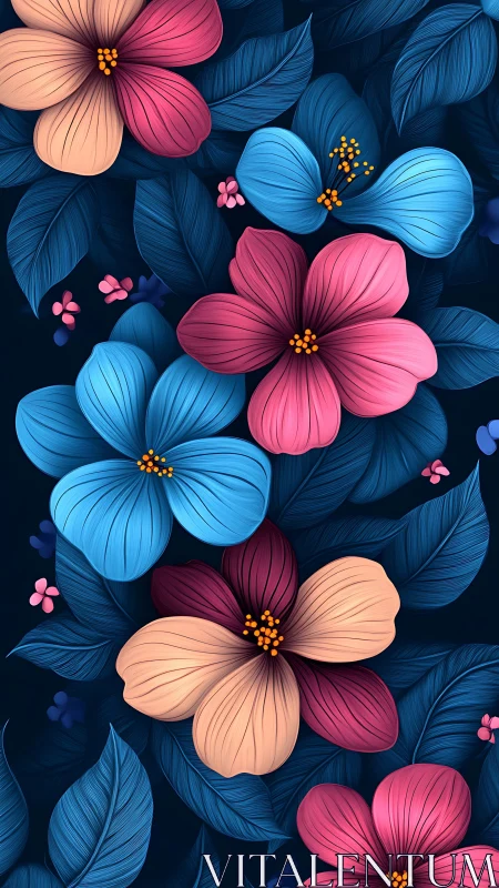 Digital floral composition with layered petals rendered in gradient colors.