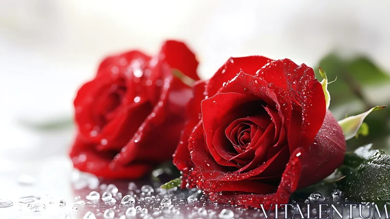 Crimson Petals Weeping: Roses Crowned in Diamond Rain.