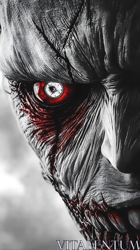 Sinister red-eyed creature stares out from fractured shadows