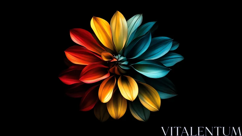 Radiant multicolor petals glow dramatically against black space