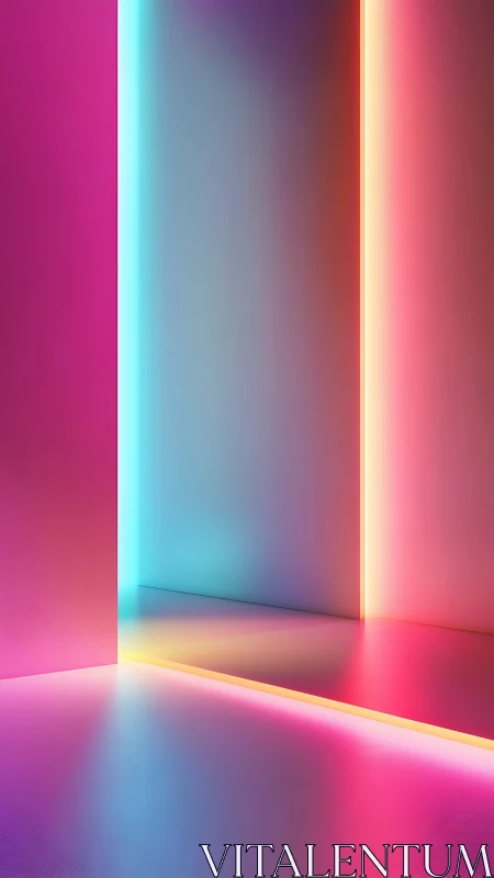 Neon corridors glow with soft gradients in a minimal space