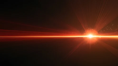 Radiant red energy horizon with linear light burst core.
