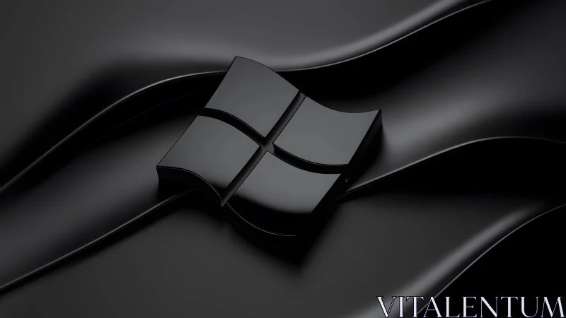 Sleek 3D Black Windows Logo on Smooth Dark Abstract Background.