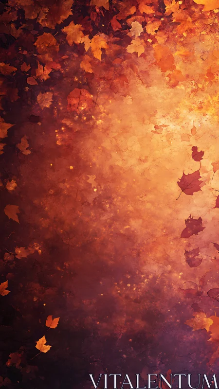 Autumn leaf cascade with glowing bokeh gradient background.