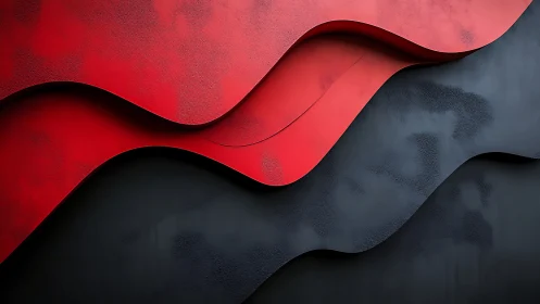 Layered red and black curved surfaces in abstract composition.