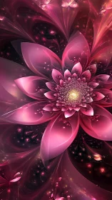 Glowing pink blossom unfolding in a dreamy cosmic night.