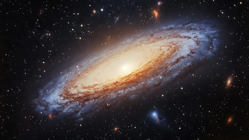 Spiral galaxy edge-on with luminous central bulge and dust lanes.