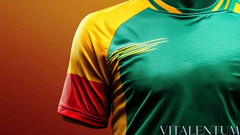 Green yellow red football jersey close-up with textured mesh