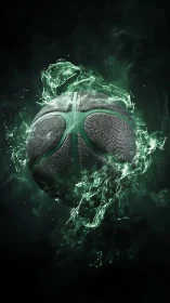 Emerald basketball orb wrapped in dynamic liquid energy field.