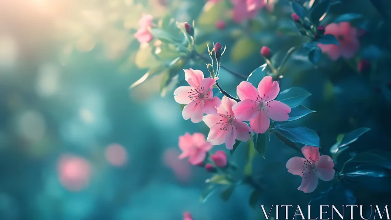 Pink Blossoms Dreaming in Soft Garden Light.