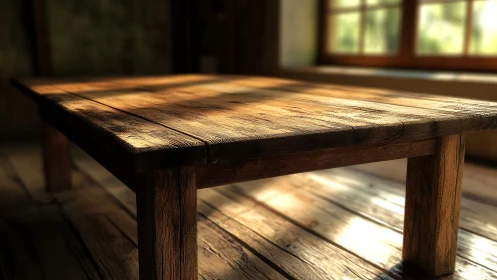 Sunlit rustic wooden table invites quiet, cozy moments