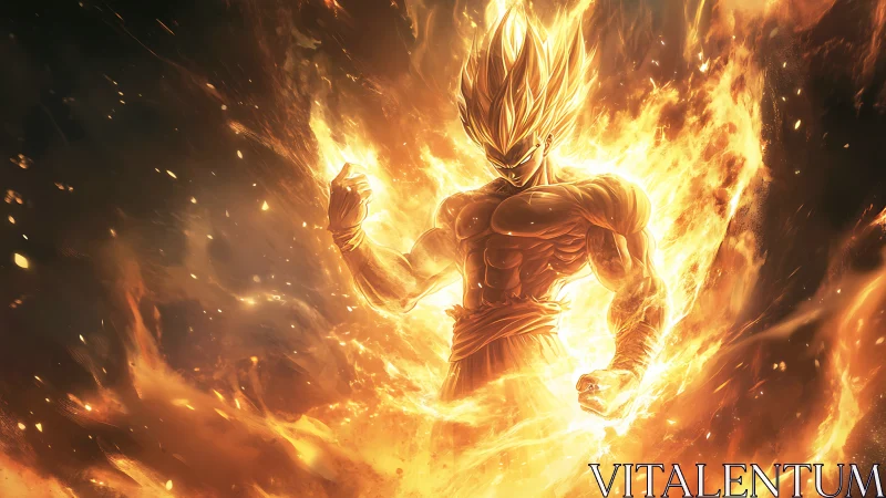 Solar-flared warrior erupting in molten golden fury.