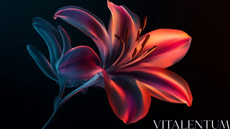 Digital flower rendered with neon gradient lighting