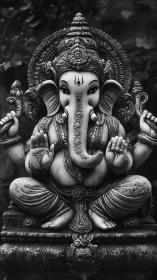 Monochrome Ganesha idol radiates serene sacred grandeur.