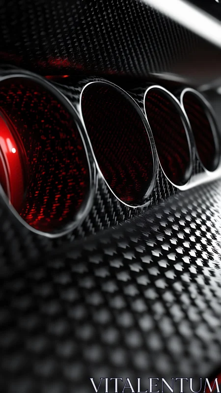 Carbon fiber exhaust detail captures red illuminated internals