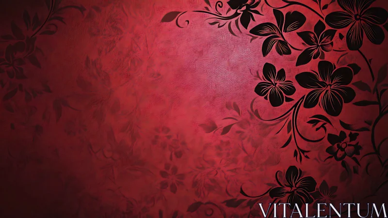 Ornate Black Florals Against Gradient Magenta Ground.