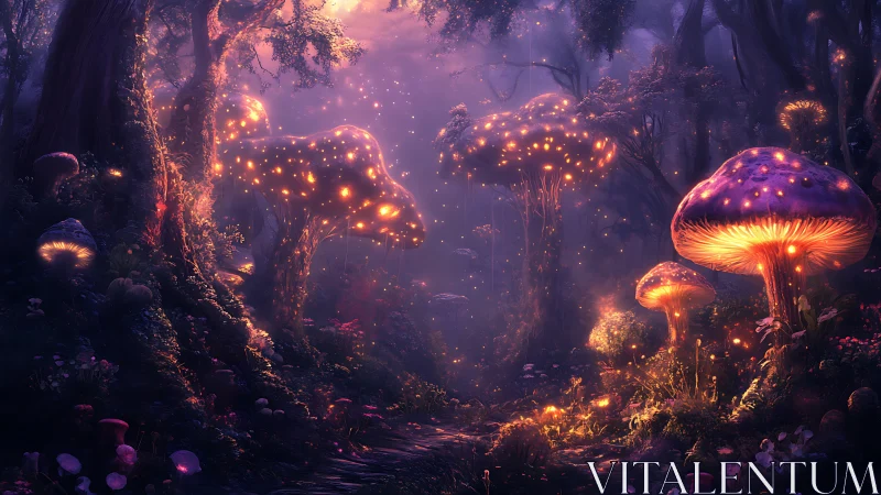 Luminescent Fungal Canopy in Enchanted Twilight Forestscape.