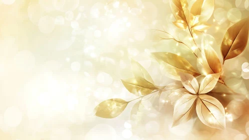 Golden botanical leaves dissolve into luminous bokeh haze