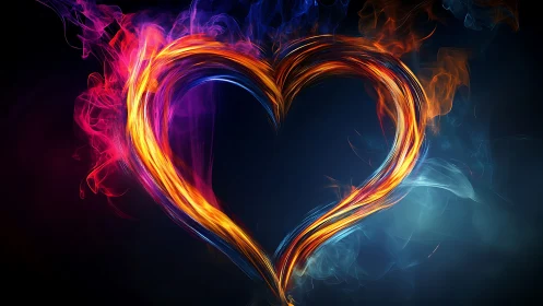 Neon Flame Heart: Luminous Abstract Energy.