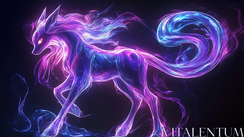 Ethereal neon fox spirit strides through luminous cosmic glow