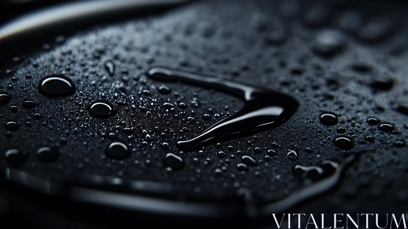 Macro droplets on dark surface in cinematic low-key lighting.