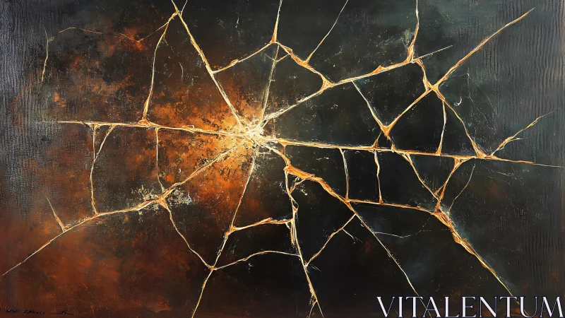 Radiating golden fracture lines on dark textured background.